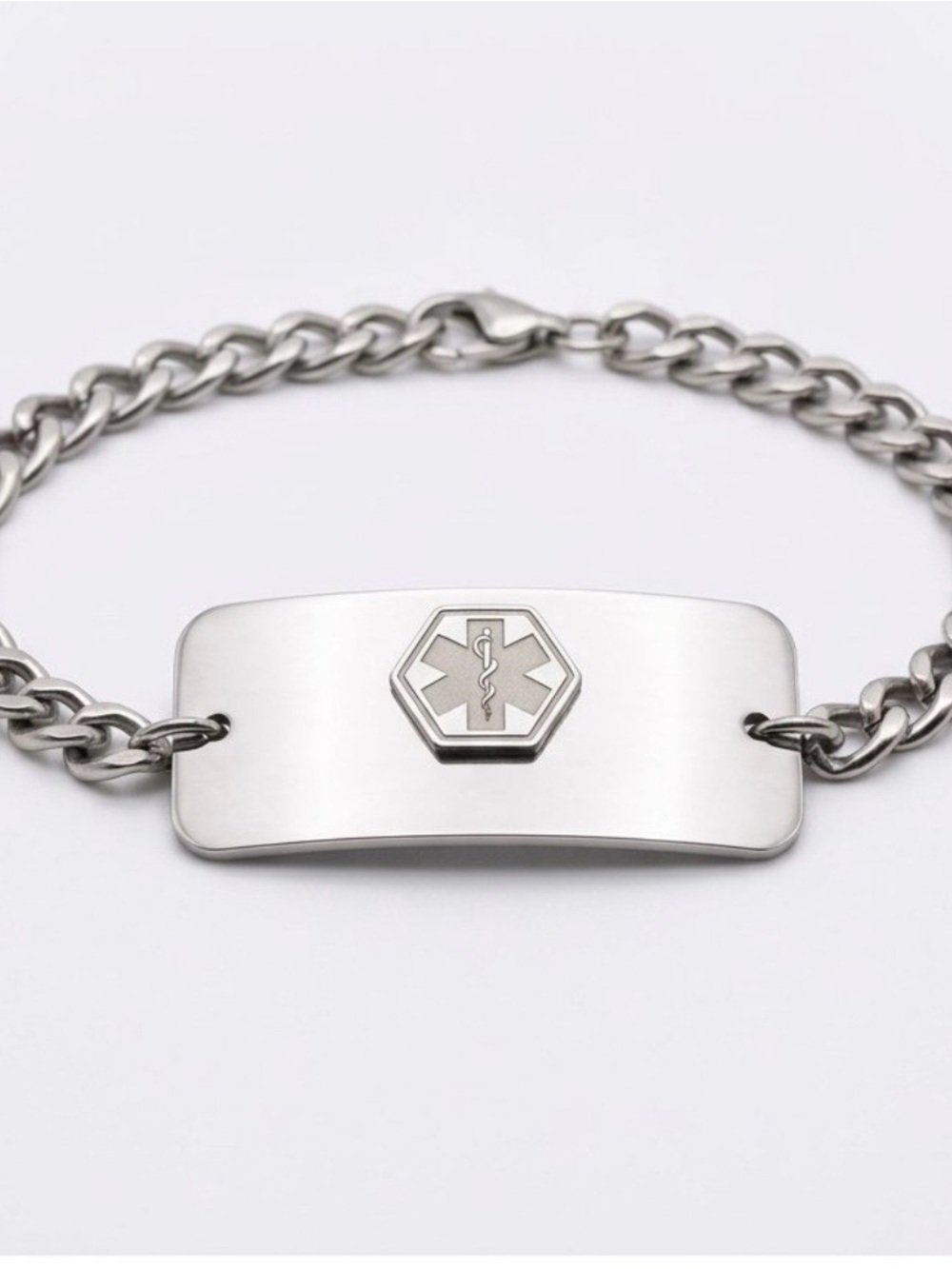 Medical Alert ID Bracelet Stainless Steel Curb Chain Engraved Penicillin Allergy